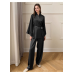Піжамний комплект Кімоно, стильна жіноча піжама, брючна піжама, піжама на запах, чорна атласна піжама