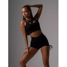 Спортивний безшовний топ-бра з пуш-ап ефектом та регульованими бретелями з дихаючої тканини (чорний)