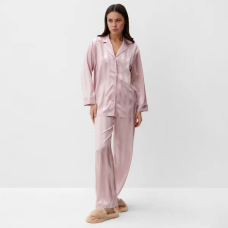 Жіноча атласна піжама KAFTAN у смужку, пудрова, сорочка на ґудзиках і штани, шовковистий домашній костюм для сну L